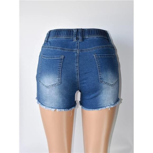 Women's Ripped Denim Shorts Mid Rise Body Enhancing Curvy Cutoff Distressed - Picture 3 of 5